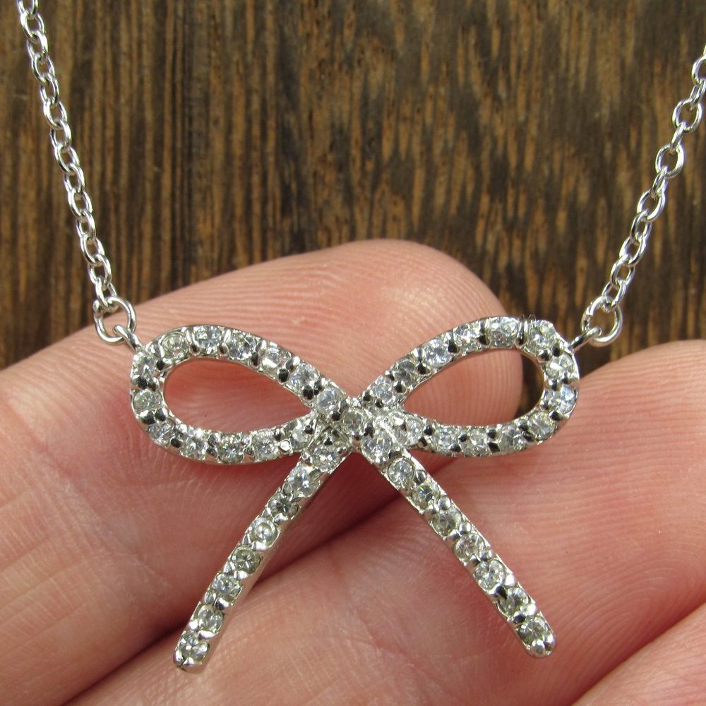 16" Sterling Cubic Zirconia Diamond Bow Necklace